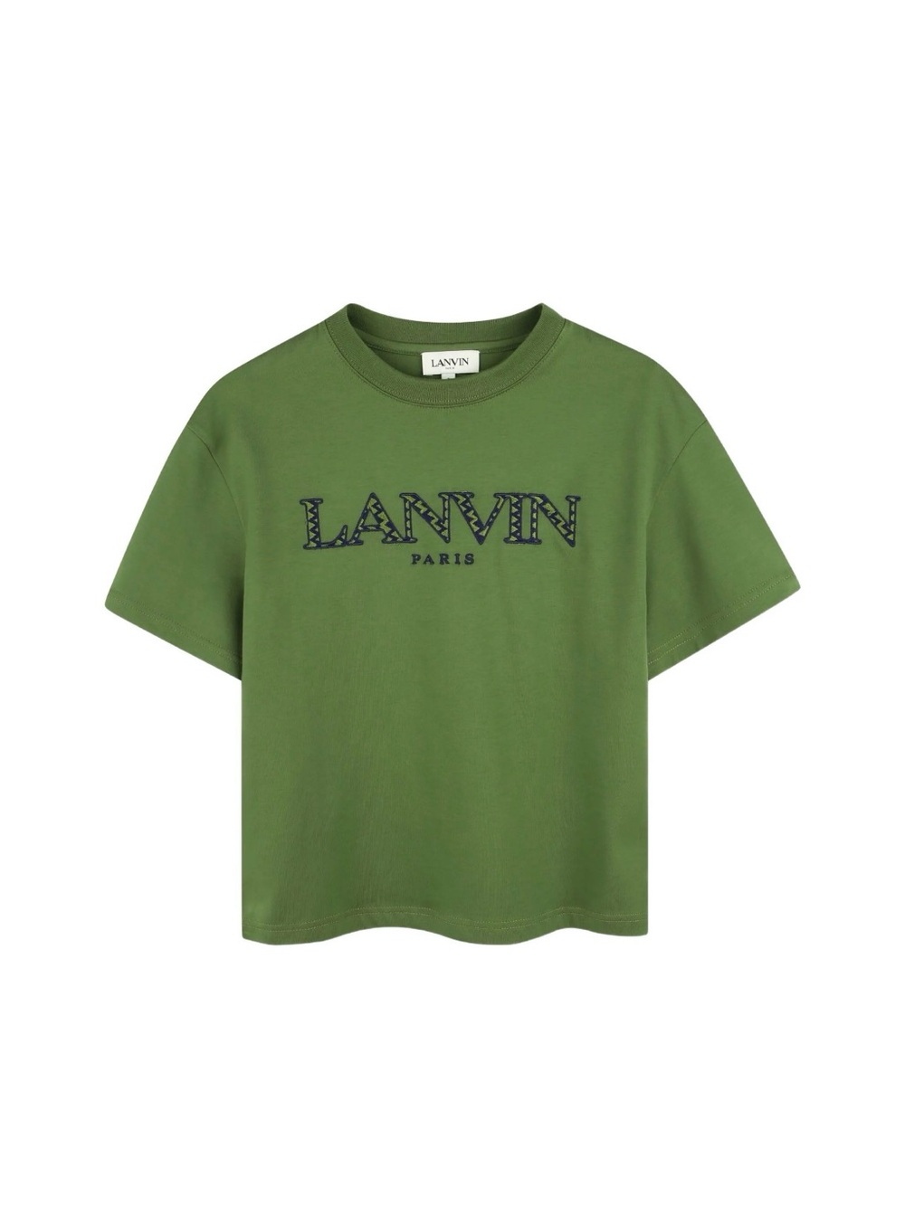 Lanvin Kids Olive Green Logo Tee with Navy Embroidered Script